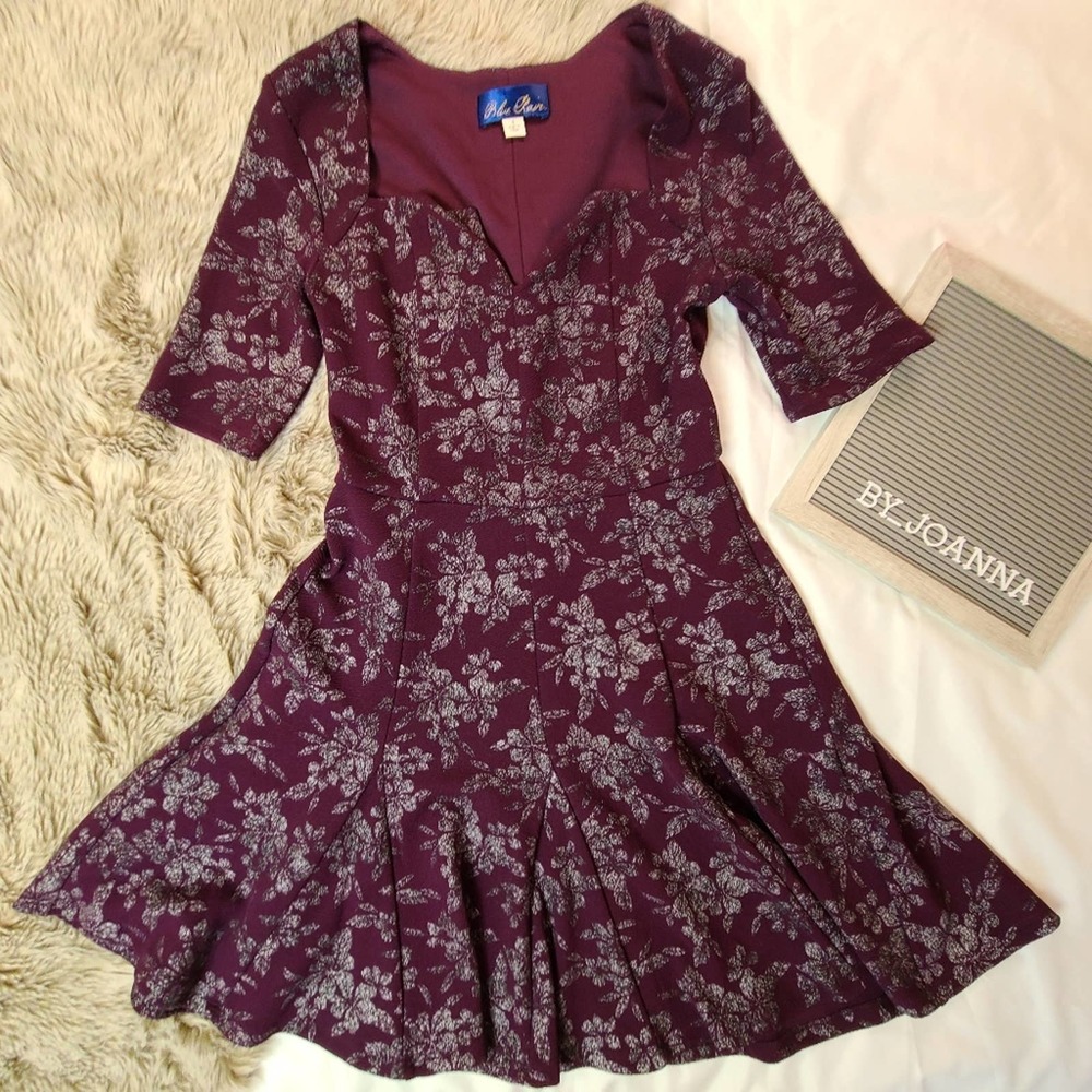 *BLUE RAIN* Purple and Silver Brocade Fit and Flare